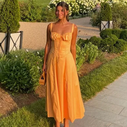 Cute Orange Sweetheart Neakline A Line Slit Party Dress Formal Prom Dress Y7577