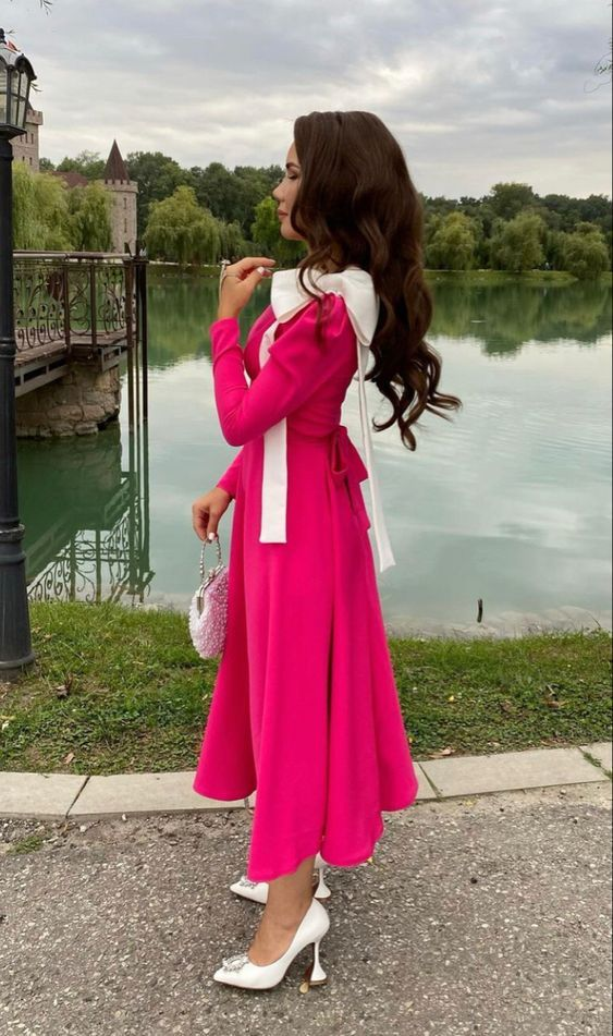 Hot Pink a line Party Prom Dresses with Bowknot  Y4851