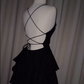 Sexy Backless Short Prom Dress Black Satin Homecoming Dress Y7620