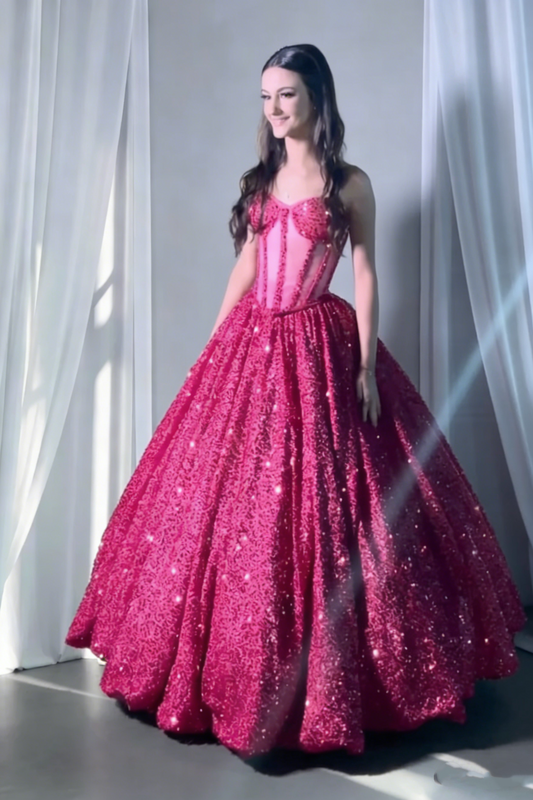 Gorgeous Hot Pink Sequin Ball Gown Sweet Birthday Quinceanera Dress SP1802