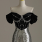 Chic Silver Mermaid Sequins Off the Shoulder Beading Prom Dress Evening Dress Y7613