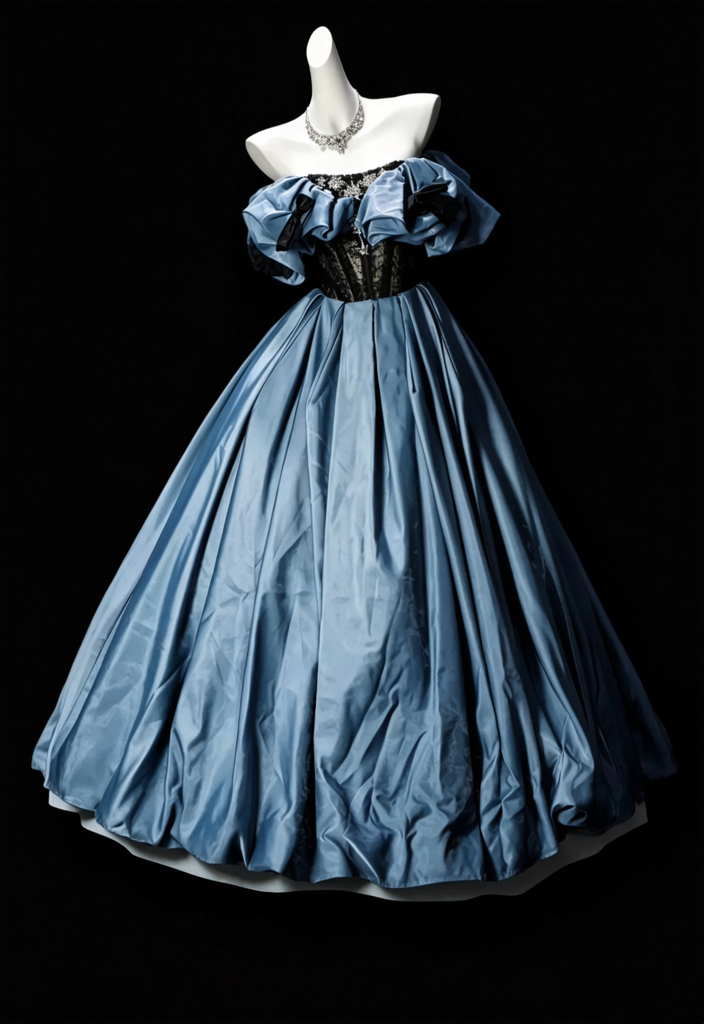 Charming Off The Shoulder Lace Satin Beaded Ball Gown,Blue Birthday Quinceanera Dress SP3186