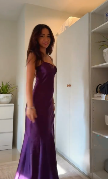 Simple Spaghetti Straps Purple Satin Mermaid Long Bridesmaid Dress Prom Dress SP247