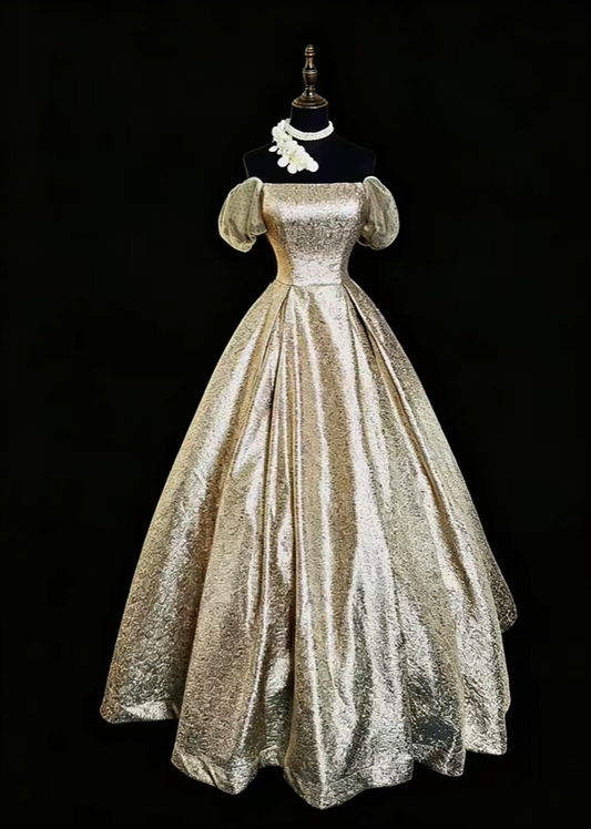 Gorgeous Gold Ball Gown Satin Sequin Long Party Dress Prom Dress SP2763