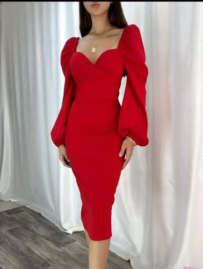 Vintage Red Long Sleeves Prom Dress,Red Party Gown Y6570