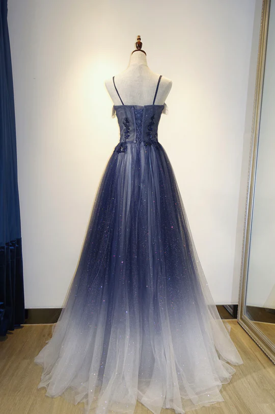 Lovely Gradient A-line Tulle Long Formal Dress, Floor Length Prom Dress Y6783