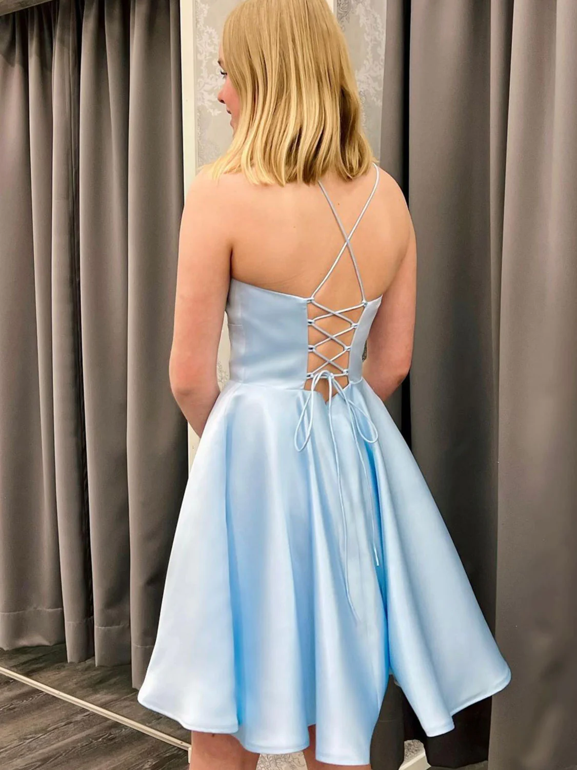 Blue Satin Blue Homecoming Dress,8th Graduation Dress Y3074