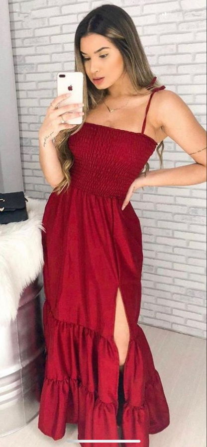 Simple Burgundy A-line Prom Dress,Summer Maxi Dress  Y7127