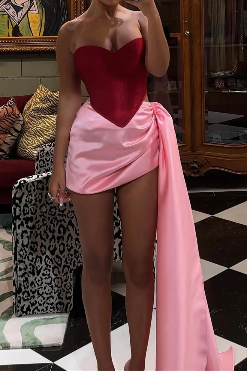 Sexy Strapless Corset Top & Satin Sheath Mini Prom Dress Homecoming Dress SP3885