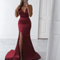 Charming Burgundy V Neck Mermaid Prom Dress With Split Y7049