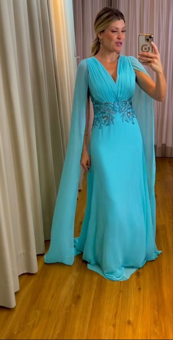 Sky Blue Chiffon Mother of Bride and Groom Dress Evening Dress Y6266