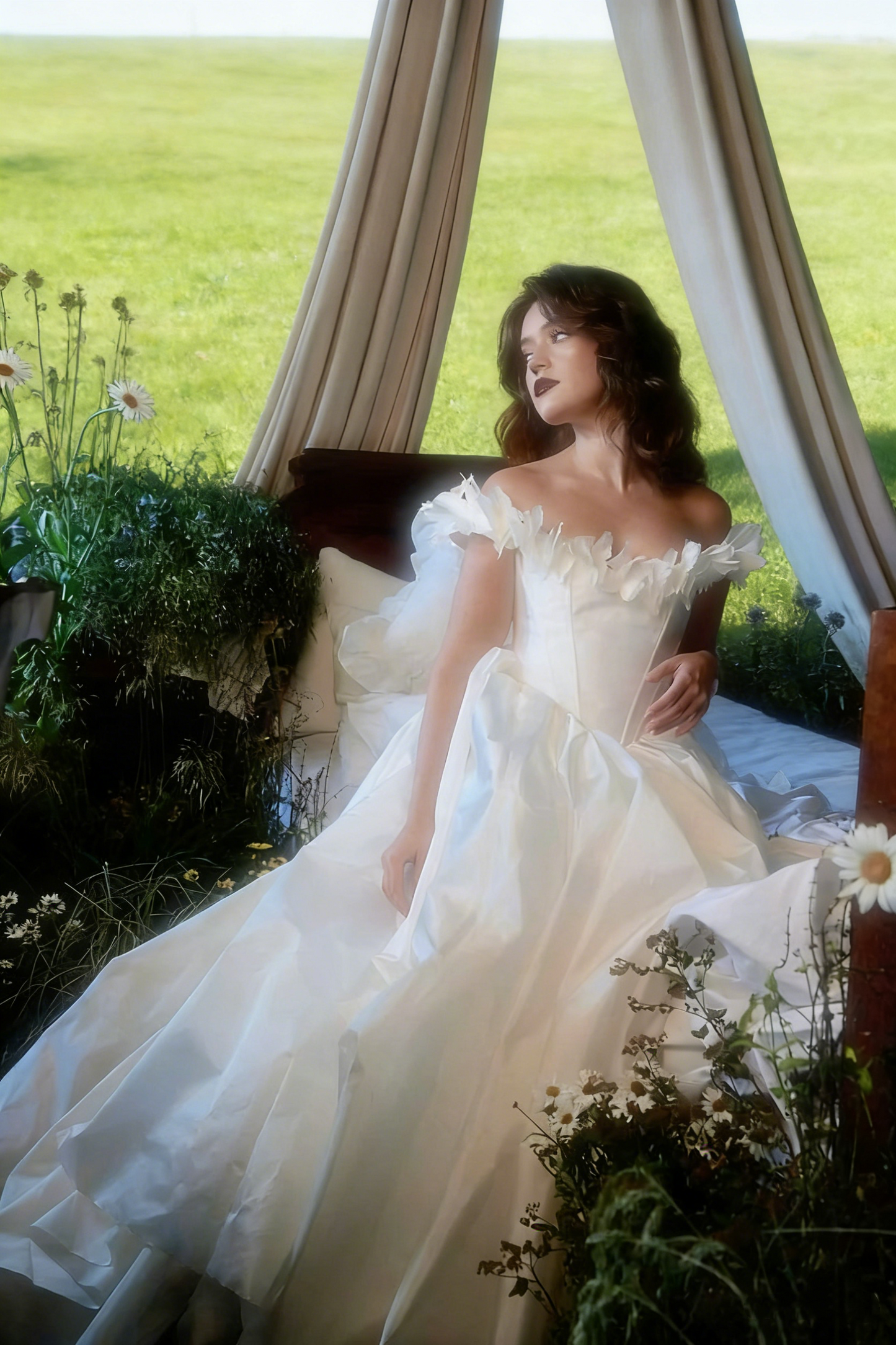 Classy Off The Shoulder Ball Gown White Long Wedding Dress Formal Bridal Dress SP2078