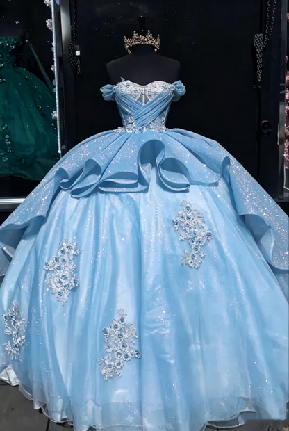 Luxury Quinceanera Dresses Applique Corset Ball Gown Prom Sweet 16 Dress Y4144
