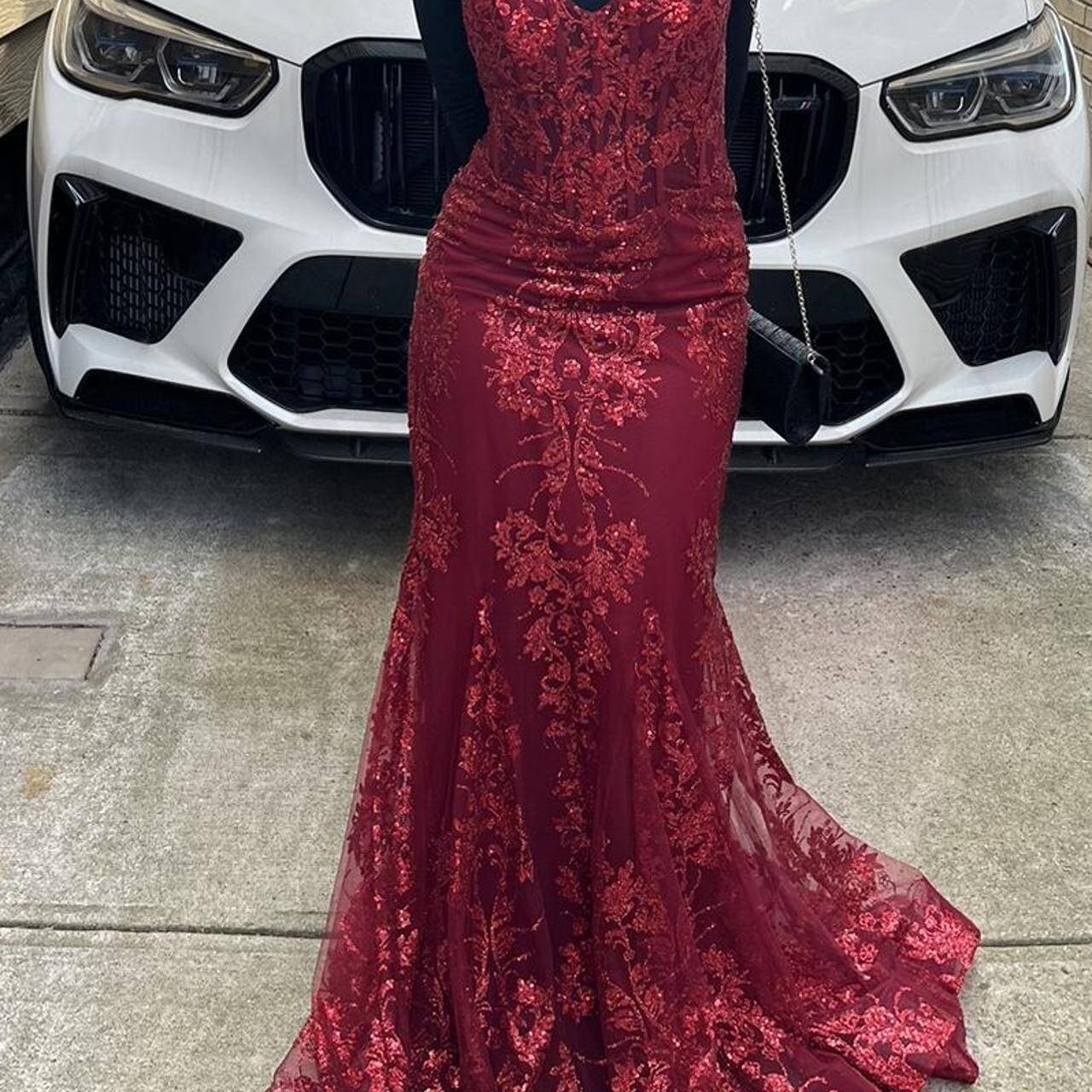 Charming Red Mermaid Lace Appliques Prom Dress,Evening Dress,Winter Dance Dress Y4345
