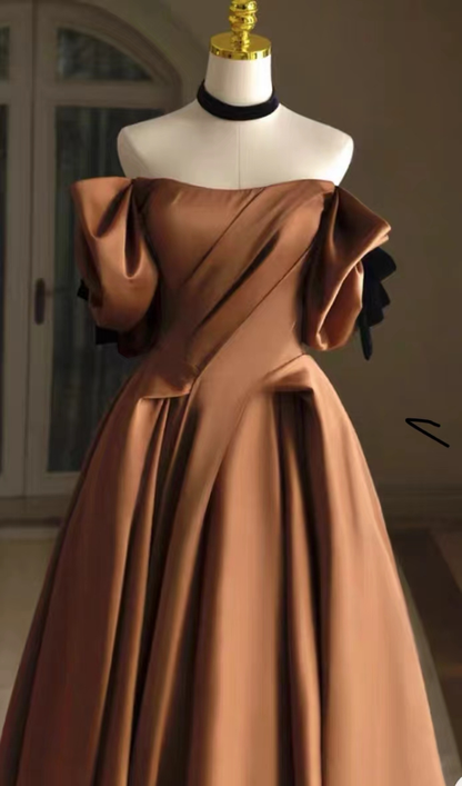 Satin Bridal Dress,Off Shoulder Wedding Dress, Vintage Wedding Dress Y4963