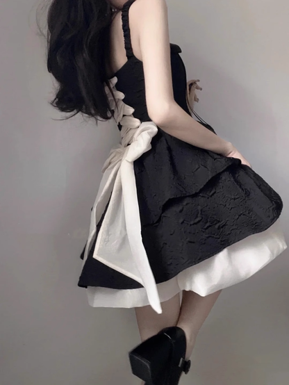 Pretty Black Satin A Line Short Birthday Dress Homecoming Dress With Bow Y9030