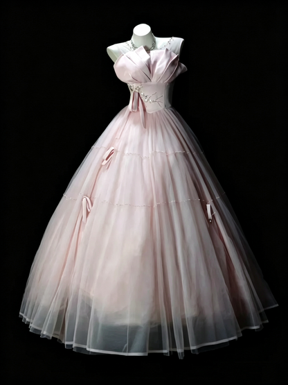 Elegant Pink Sleeveless Satin Tulle Quinceanera Dress Sweet 16 Dress SP3185