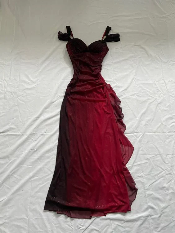 Shiny Ombre Red Chiffon Long Prom Dress Evening Dress Y7489