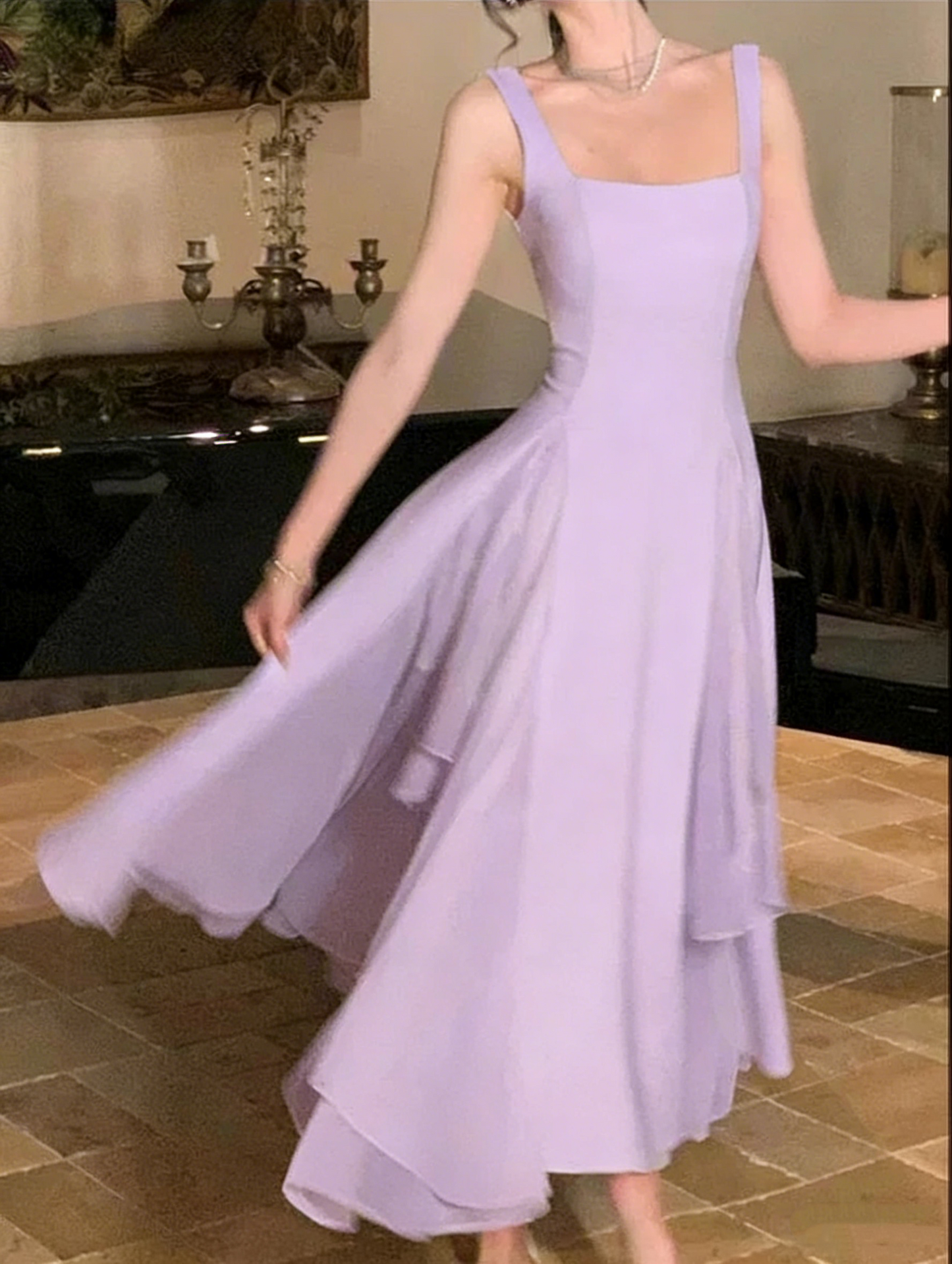 Square Neck White Asymmetric A-Line Long Evening Dress Y2786