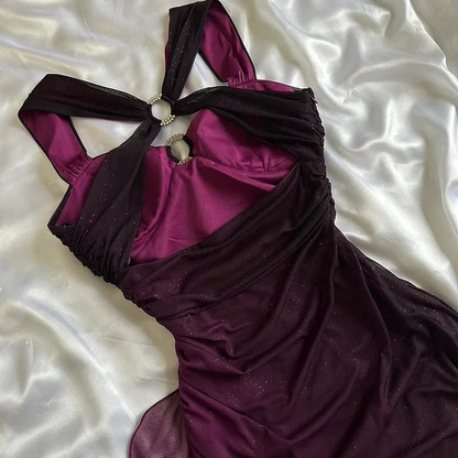 Ombre Grape Purple Chiffon Backless Evening Dress Long Party Prom Gown Y7482