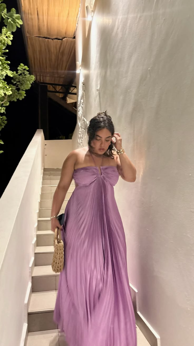 Pretty Purple Halter Satin Pleated Long Party Dress Prom Gown SP3941