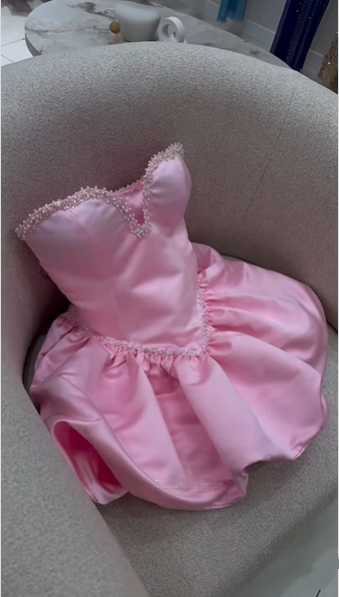 Cute Pink Satin Beaded A Line Short Homecoming Dress,Formal 18th Birthday Outfits SP3031