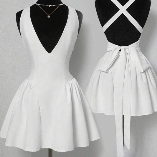 Simple White Backless A Line Homecoming Dress Short Party Dress Y8848
