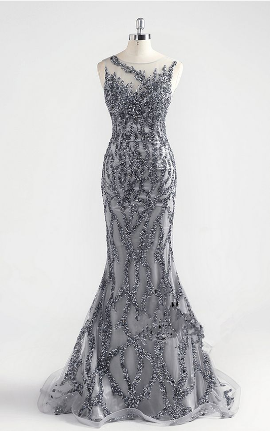 Incredible Luxury Gray O Neck Sexy Mermaid Formal Evening Dress Y6670