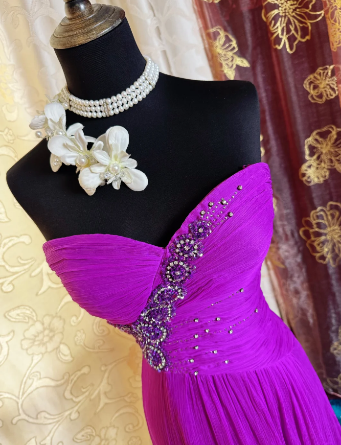 Charming Strapless Chiffon Beaded Long Prom Dress Birthday Party Gown SP1884