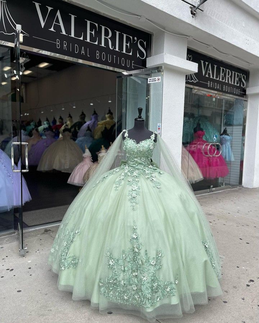 Sage Green Ball Gown with Appliques,Sweet 16 Dress,Quinceanera Dress Y2319