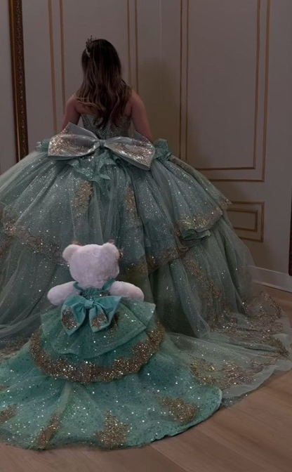 Gorgeous Ball Gown Green Tulle Sequin Appliques Quinceanera Dress Sweet 15 Dress SP4292