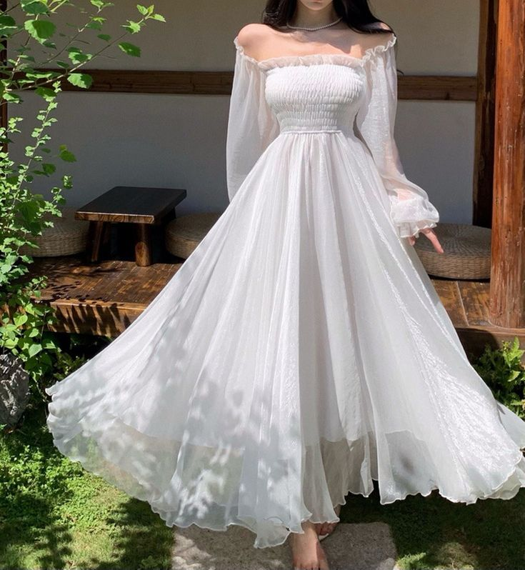 White Tulle Dress,Long Sleeve Fairy Dress,Fairy Prom Dress Y6730