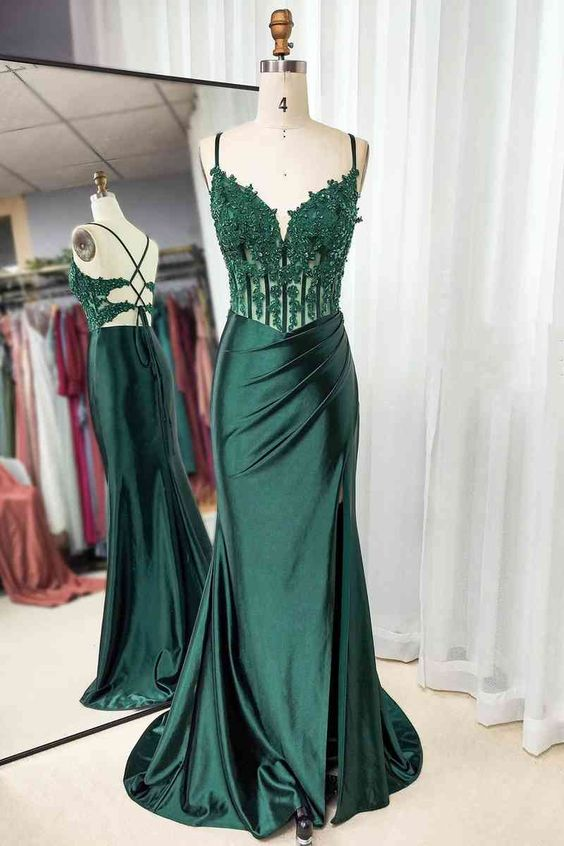 Mermaid Straps Ruched Prom Dress with Slit / Custom Y6303