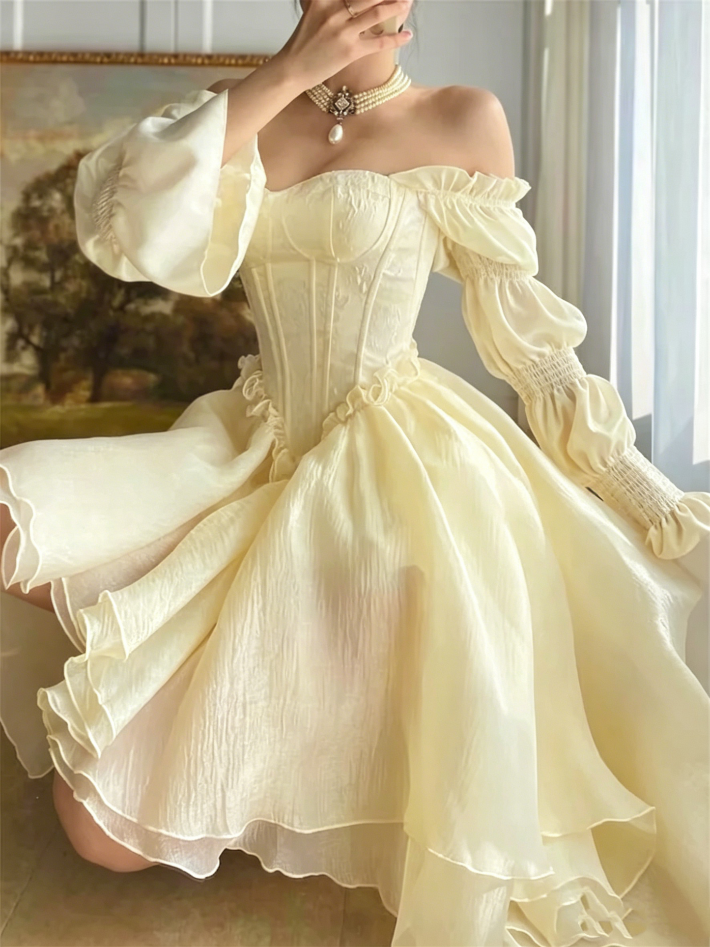 French White Tea Break Dress, Tulle Prom Dress Fairy Dress For Women, Victorian Dress, Graduation Dress, Beach Dress  Y1938