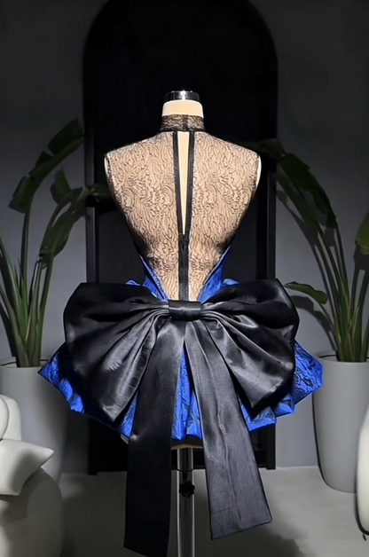 Vintage Blue Lace Satin Print Floral A Line Short 6th Grade Homecoming Dress,Mini Prom Dress SP3267
