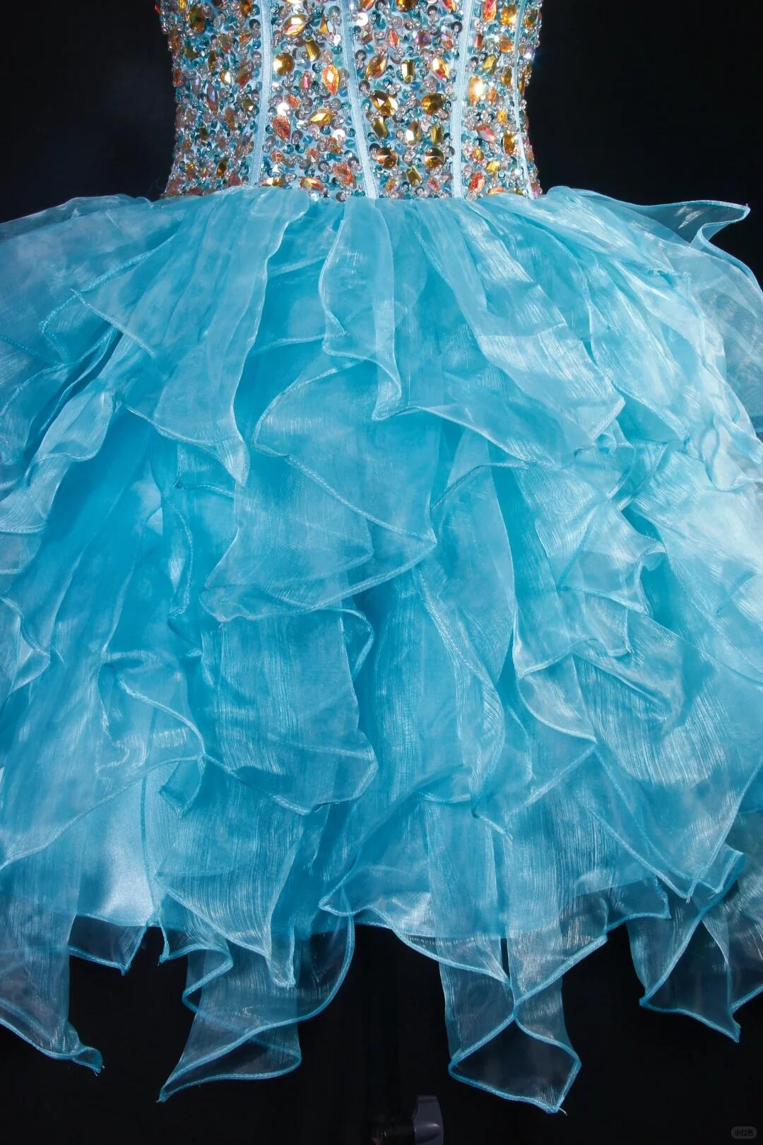 Sparkly Strapless Tulle Beaded A Line Short Prom Dress,Light Blue Short 8th Grade Homecoming Dress SP2831