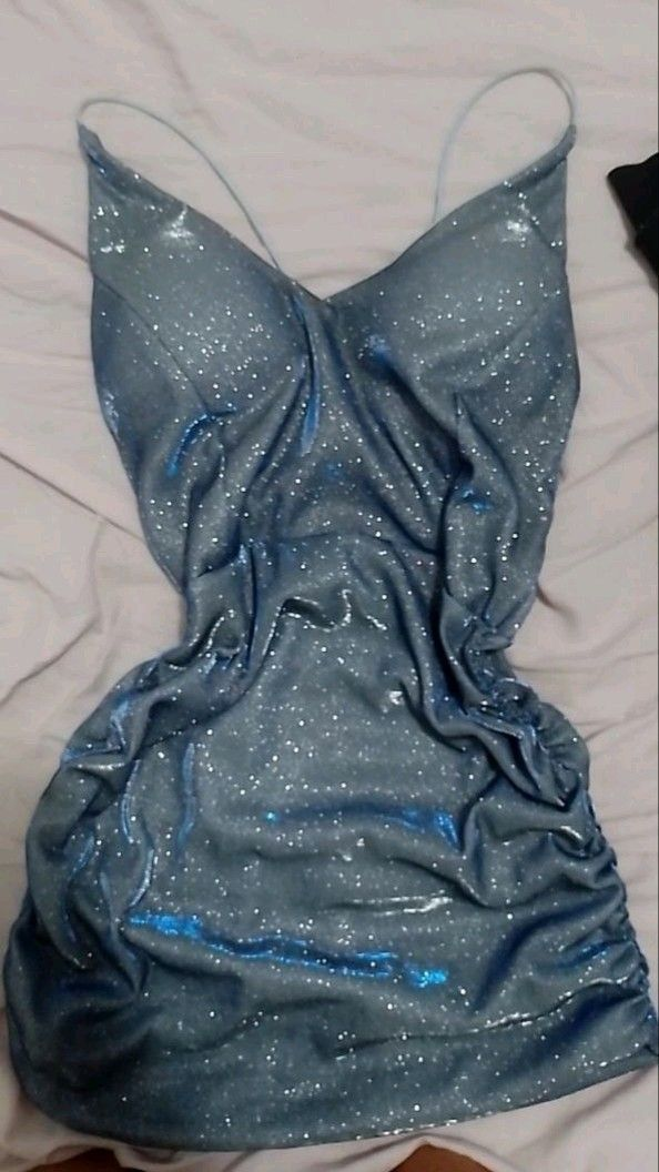 Sparkly Spaghetti Straps Blue Sheath Sequin Cocktail Dress Homecoming Dress Y8834