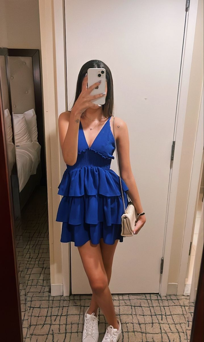 Blue V Neck Layered A Line Homecoming Dress Mini Party Dress Y7596