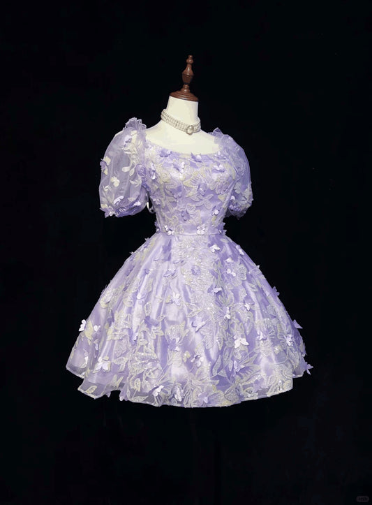 Charming Lavender Tulle Sequin Butterflies A Line Short Graduation Homecoming Dress,Short 16th Birthday Outfits SP2920