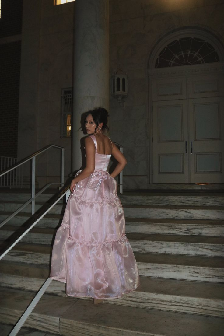 Fashion Pink A Line Long Prom Dress Party Gown Y7549