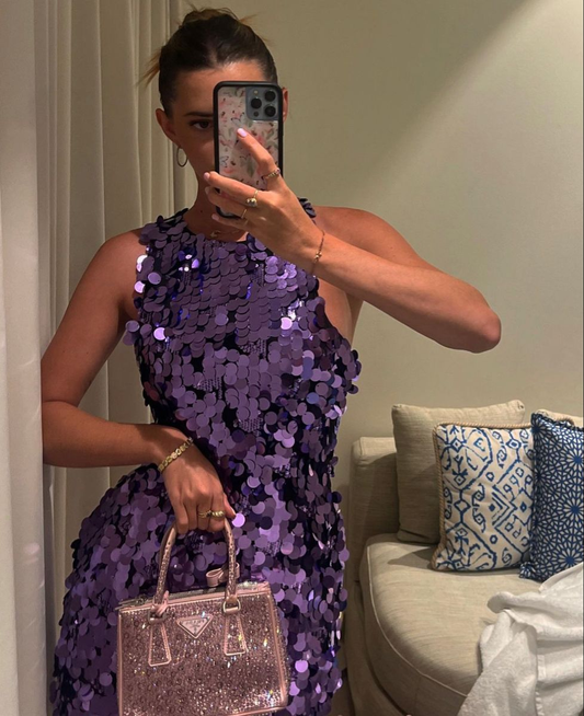 Vintage Purple Sleeveless Sequin Sheath Cocktail Dress Formal Graduation Homecoming Dress SP171
