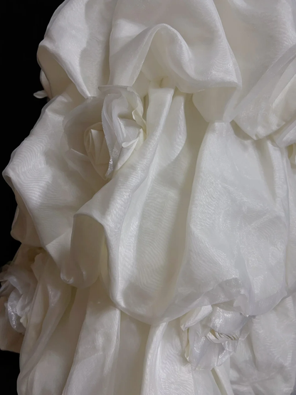 Fairy One Shoulder Satin Pleated A Line Mini Birthday Dress,White Short Homecoming Dress With 3D Flowers SP2900