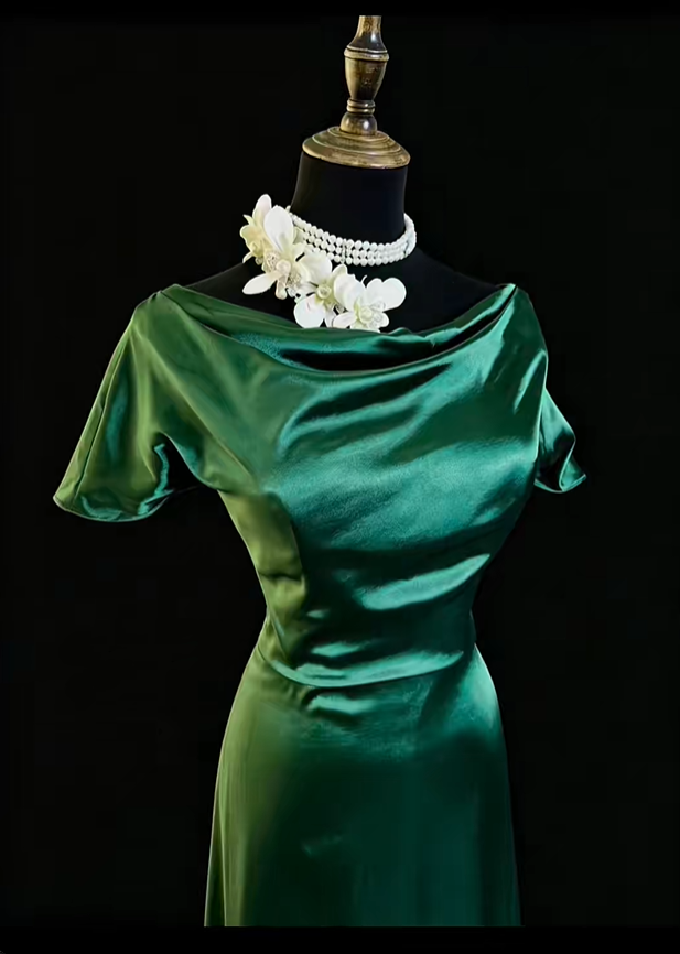 Elegant Emerald Green Satin Mermaid Party Dress Long Wedding Guest Dress SP2764