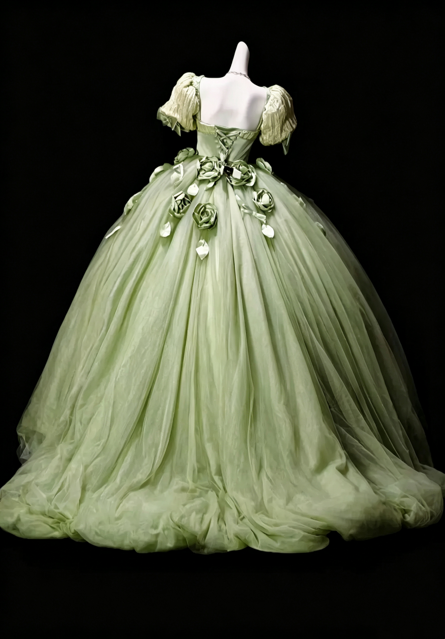 Sweet Green Tulle 3D Rose Floral Quinceanera Dress Sweet 16 Dress SP3194