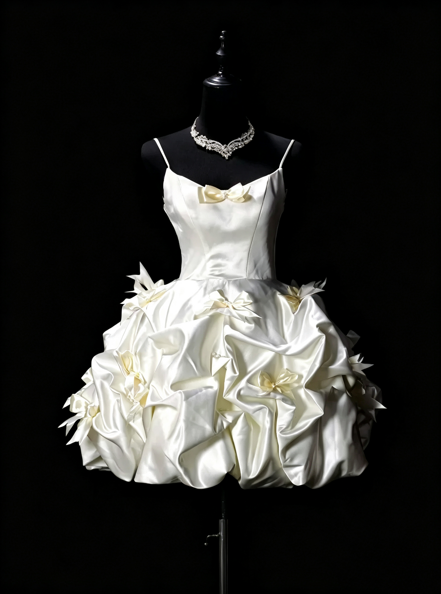 Glamorous Spaghetti Straps Satin Ruched Bow Short 9th Grade Homecoming Dress,Off White Short Birthday Dress SP3196