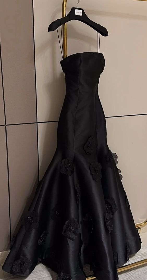 Black Strapless Flowers Mermaid Evening Dress Formal Prom Dress Y7459