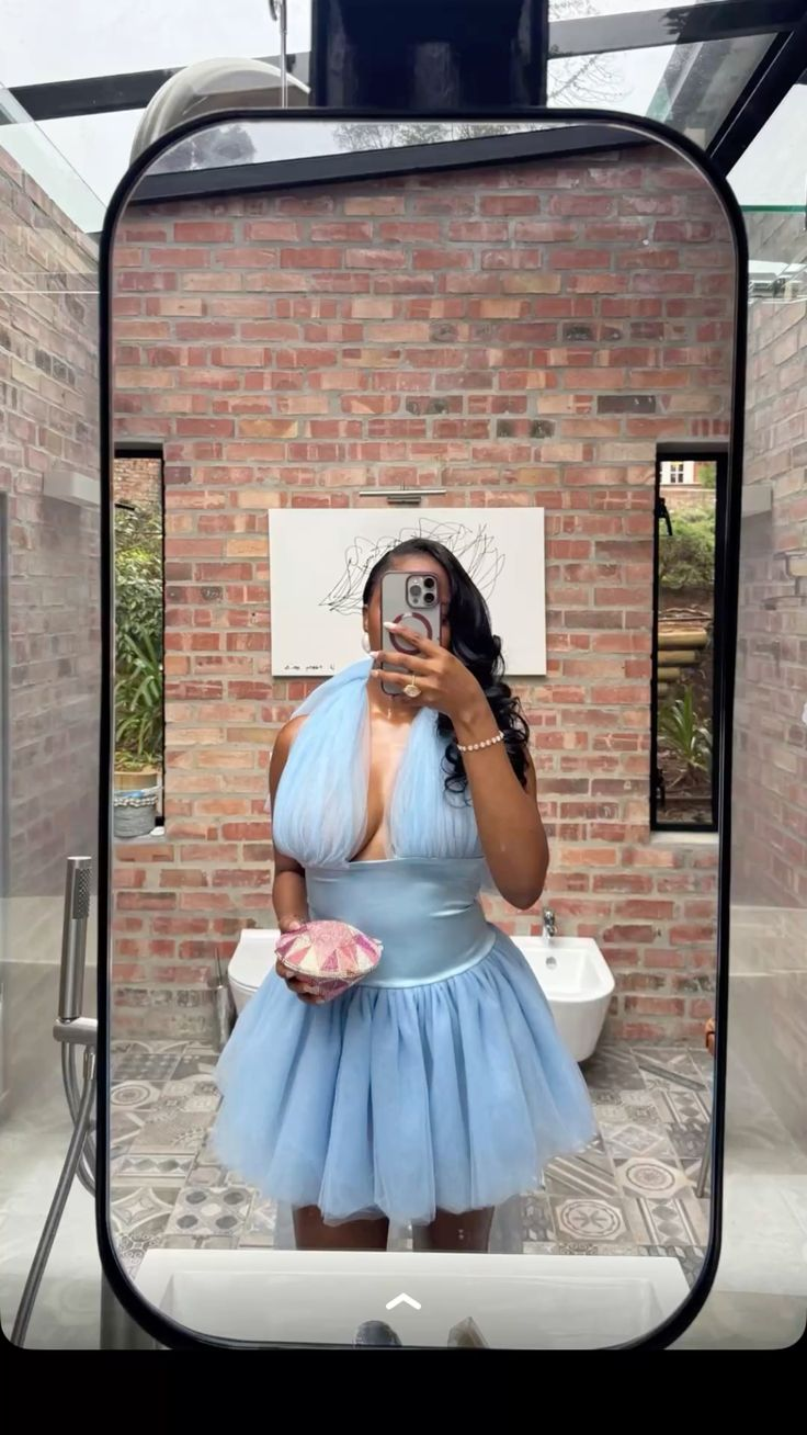 Elegant Halter Blue Satin Tulle Short Homecoming Dress Cocktail Dress SP3259