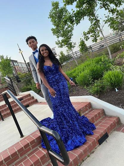 Royal Blue Sequins Mermaid Prom Dress,Royal Blue Evening Dress Y6132