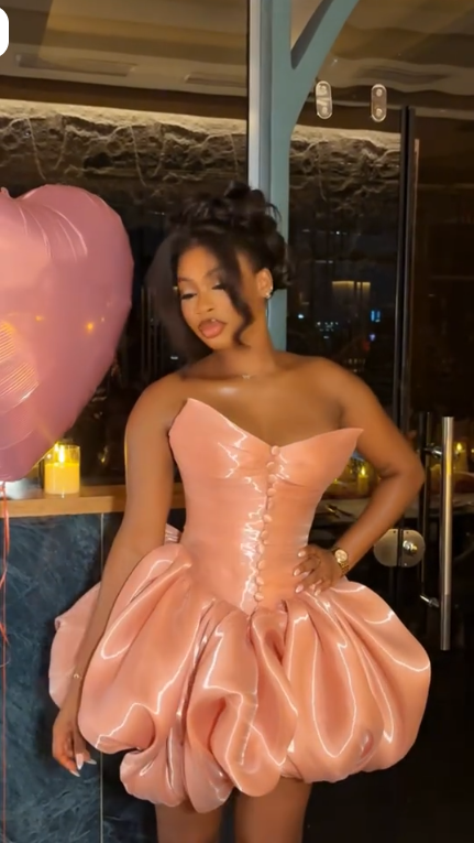 Classy Strapless Peachy Pink A Line Short Homecoming Dress Birthday Dress SP2469