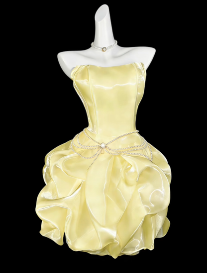 Classy Strapless Mint Green Tulle Pleated Short Homecoming Dress Cocktail Dress SP3541